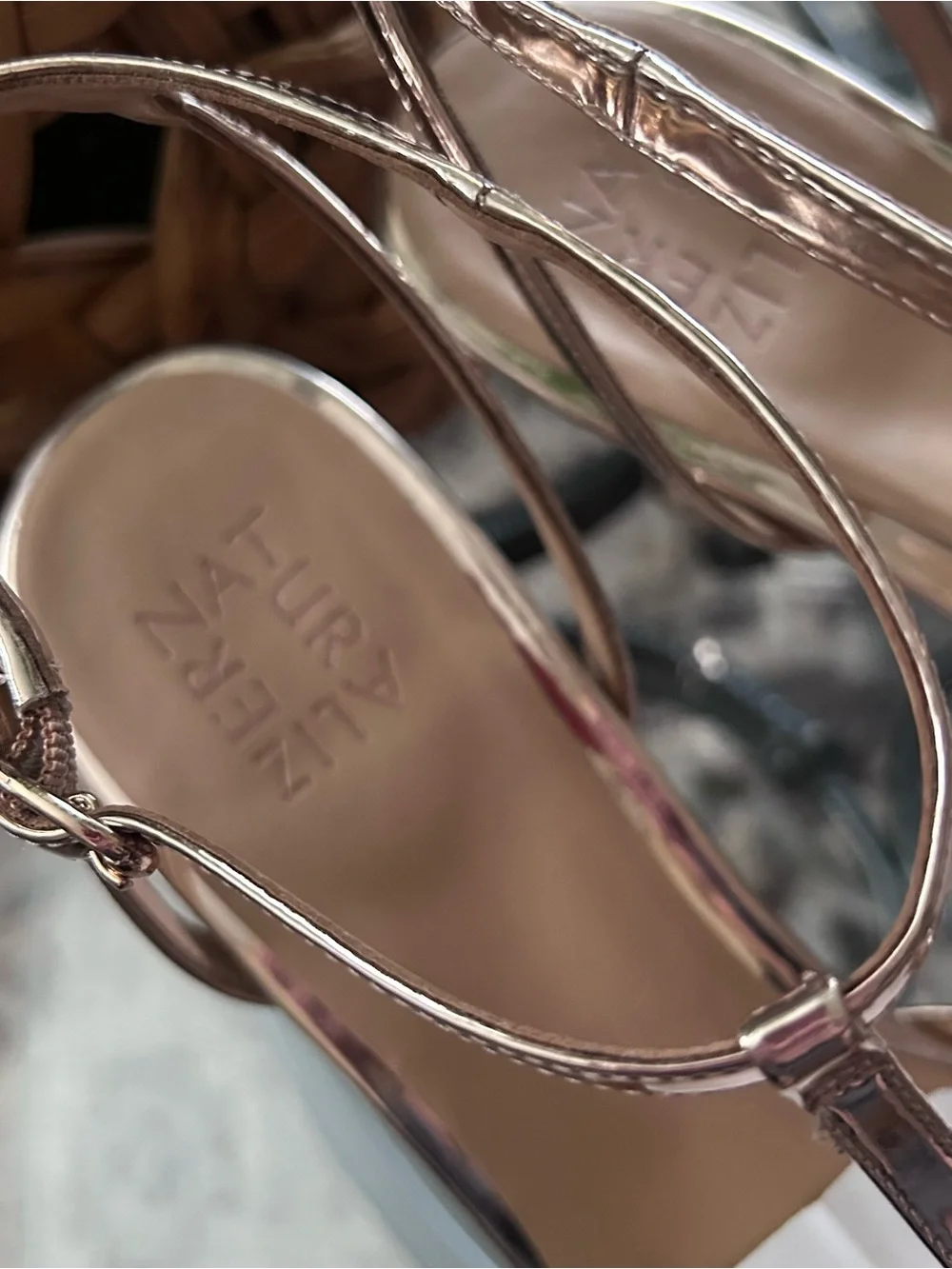 Naturalizer Astrid T-Strap Dress Pump in a Metallic Rose Gold